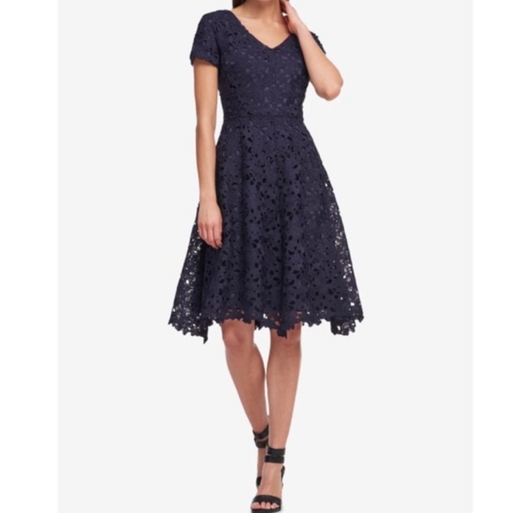 DKNY Navy Lace Fit-and-Flare Dress